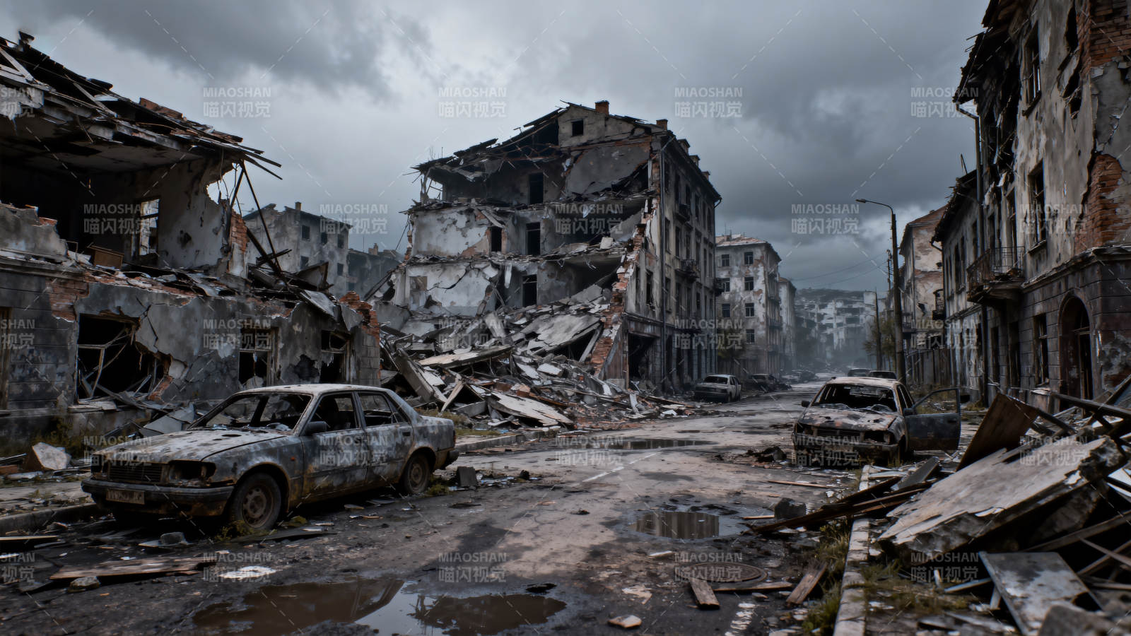 废墟中的城市景象图片