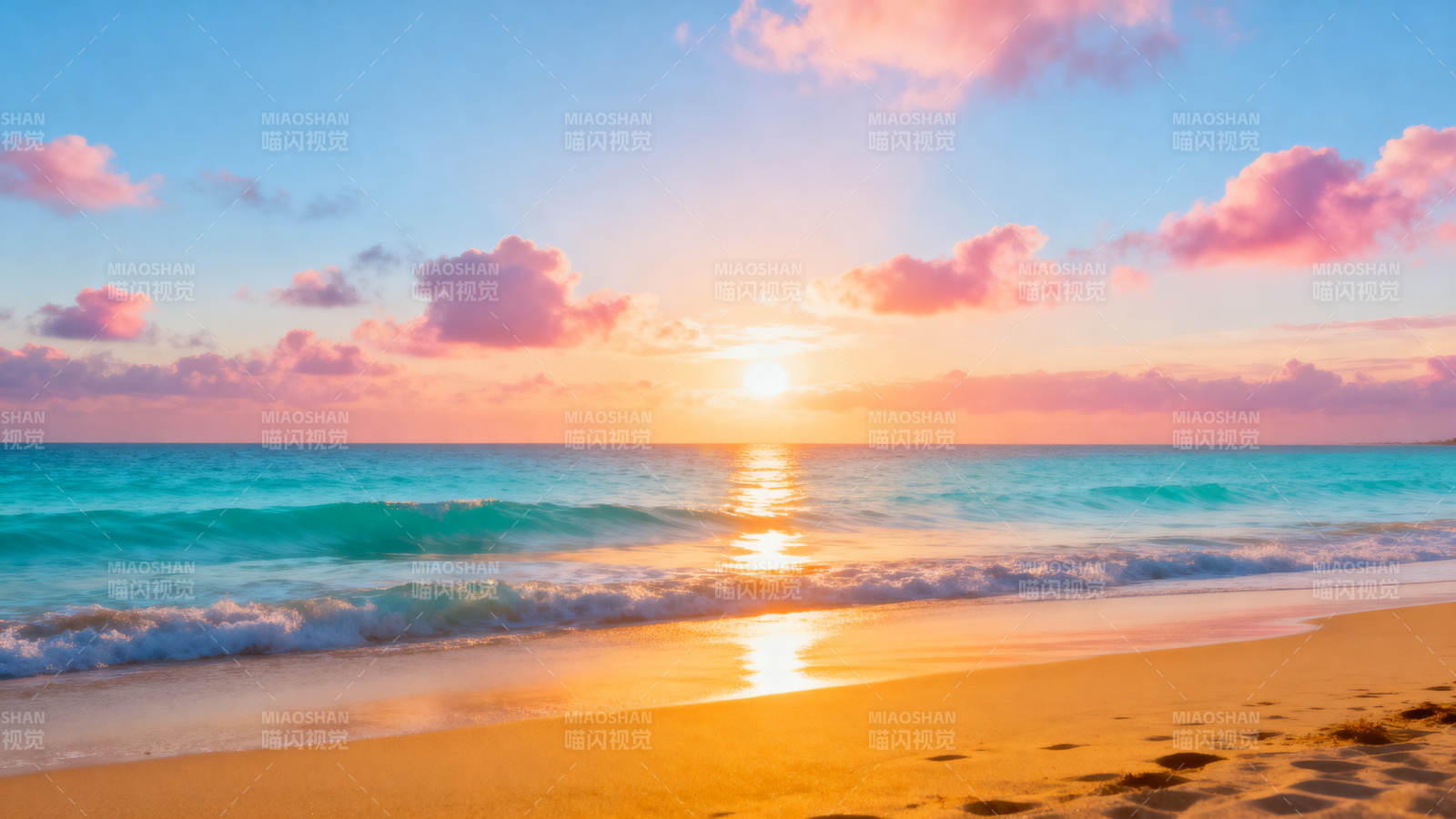 夕阳海滩美景图片