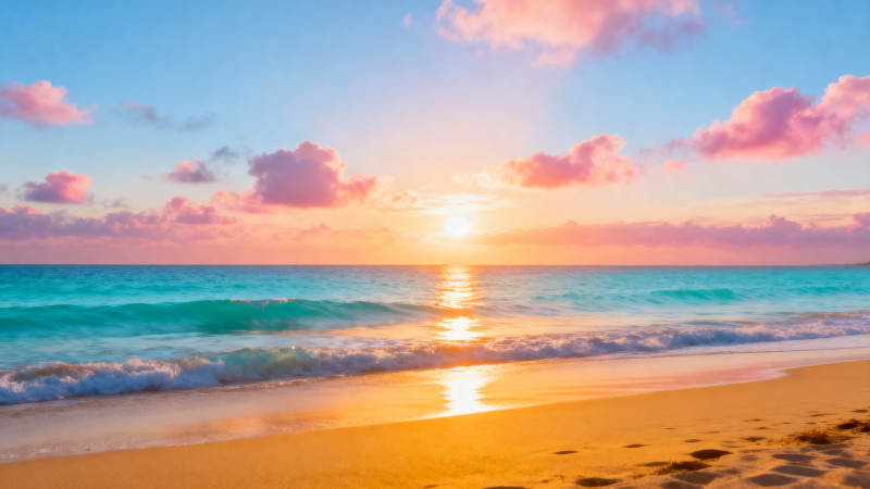 夕阳海滩美景图片