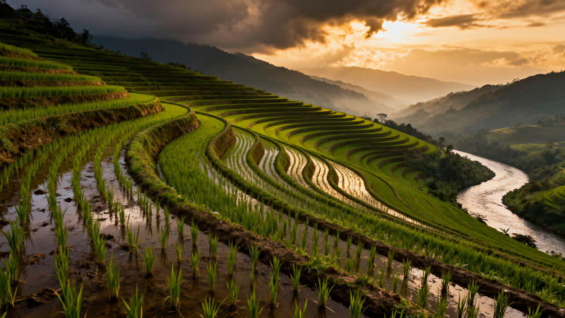 梯田晨曦图片