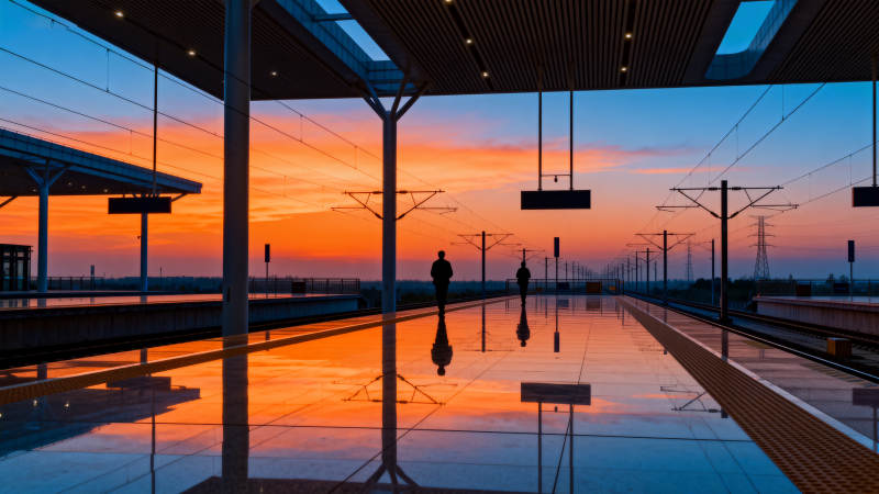 站台夕照图片