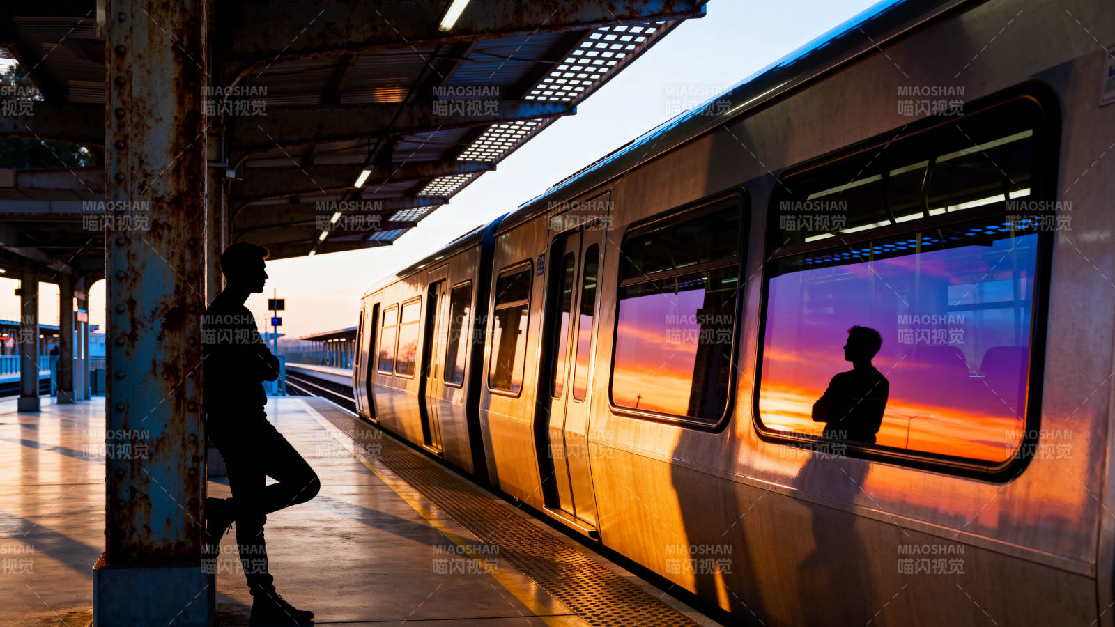 站台黄昏剪影图片