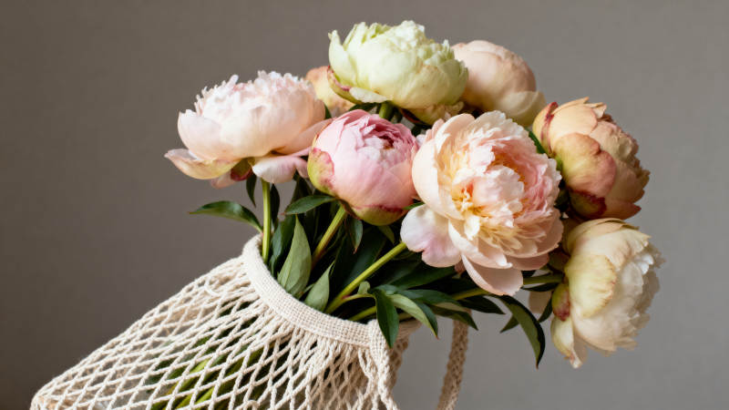 花束轻盈入网袋图片