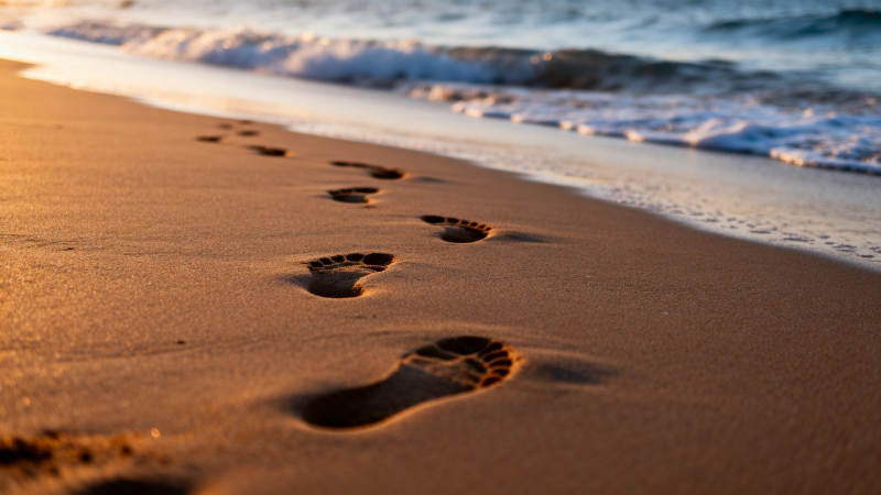 沙滩上的足迹图片