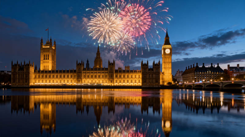 伦敦夜景烟花绽放图片