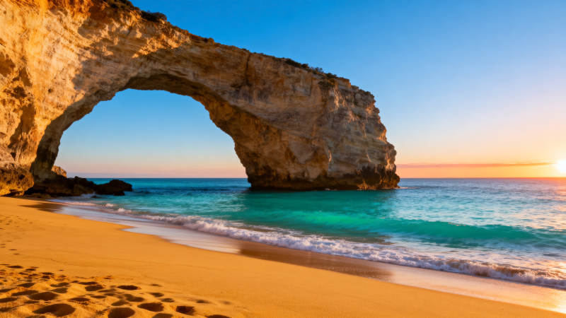 天然拱门海滩日出图片