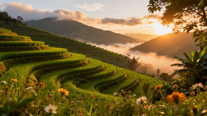梯田晨曦图片