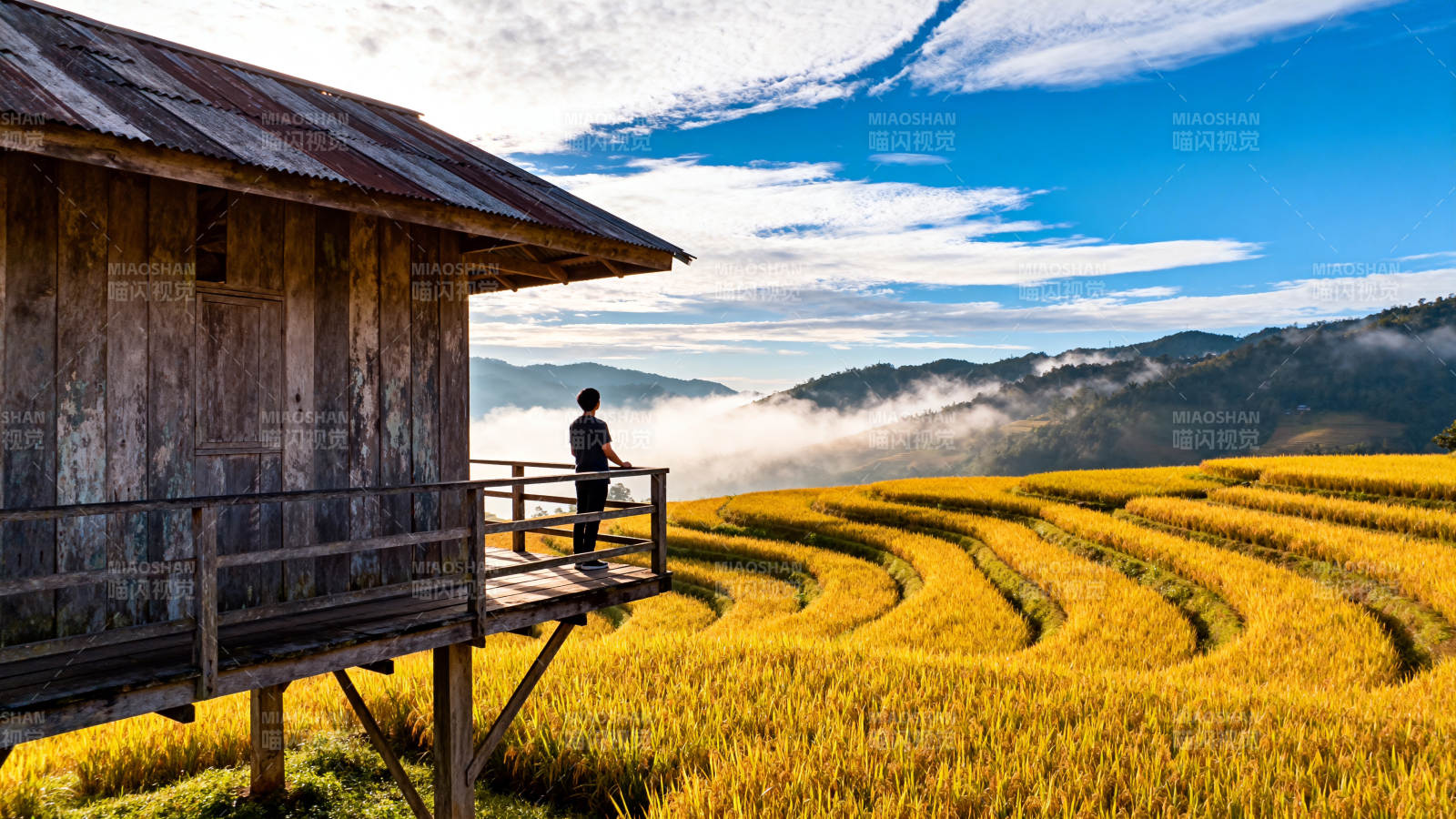 梯田晨曦观景图片