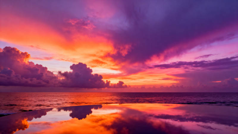 绚丽日落海天一色图片