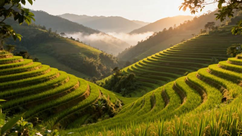 梯田晨曦图片