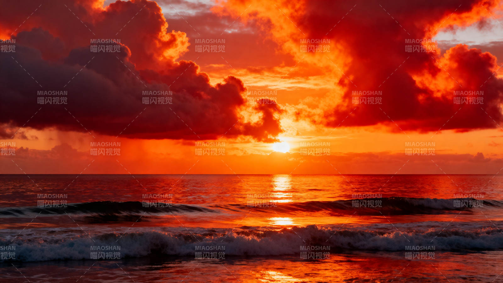 烈焰海天日落图片