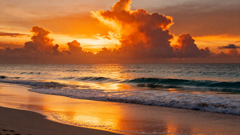 夕阳海滩美景图片