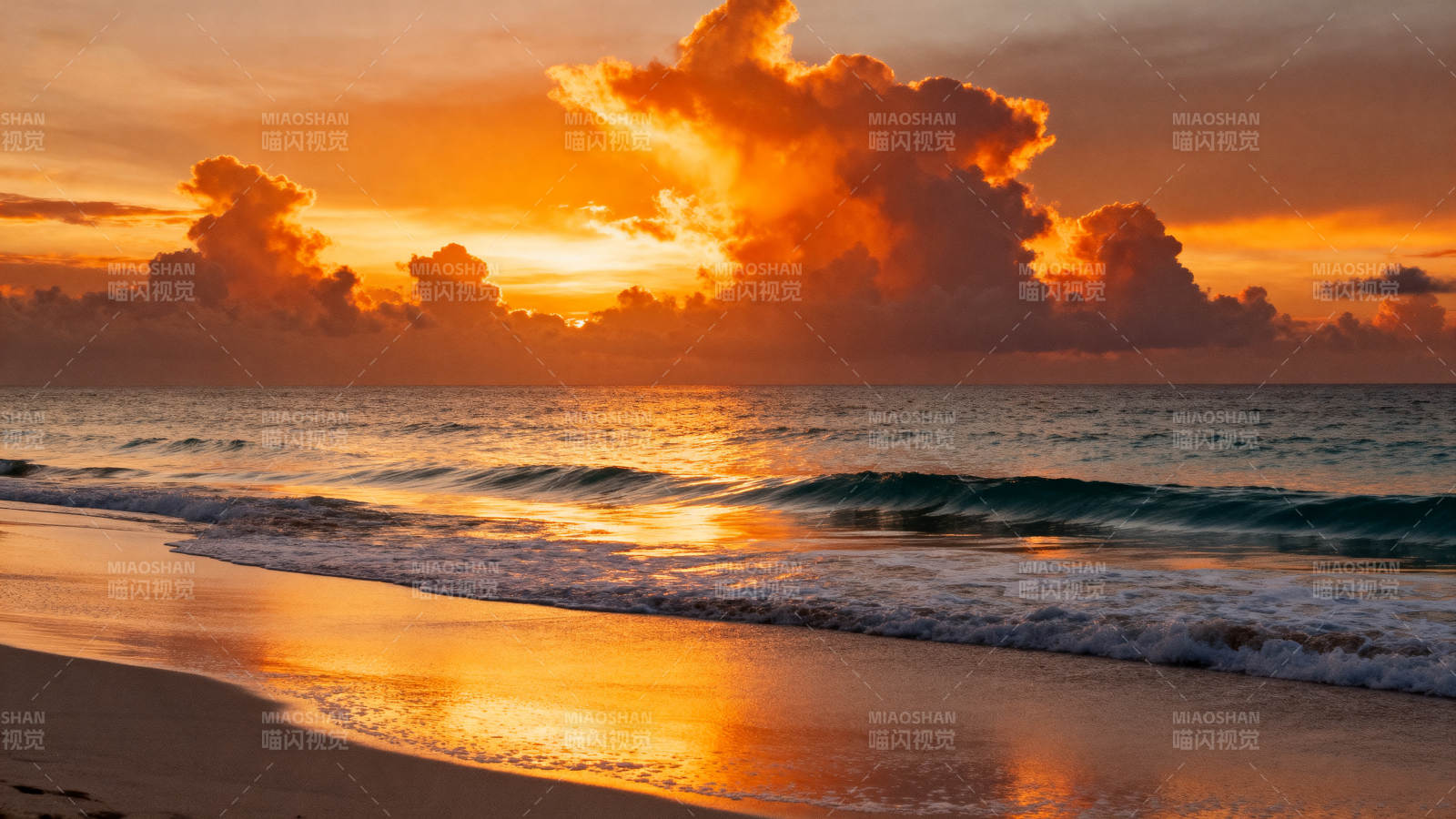 夕阳海滩美景图片