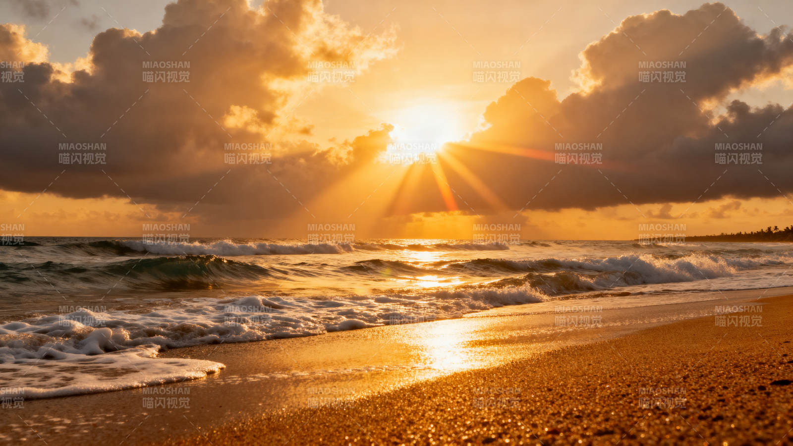 金色海滩日落图片