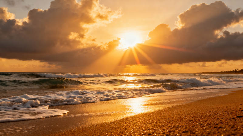 金色海滩日落图片