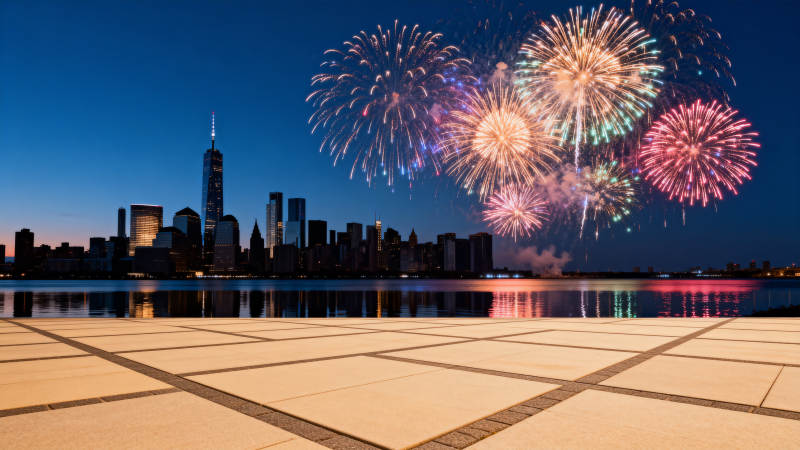 夜景烟花映城市图片