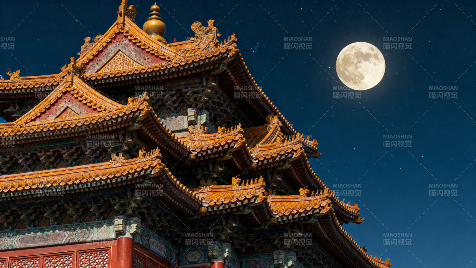 古建筑夜景月明图片