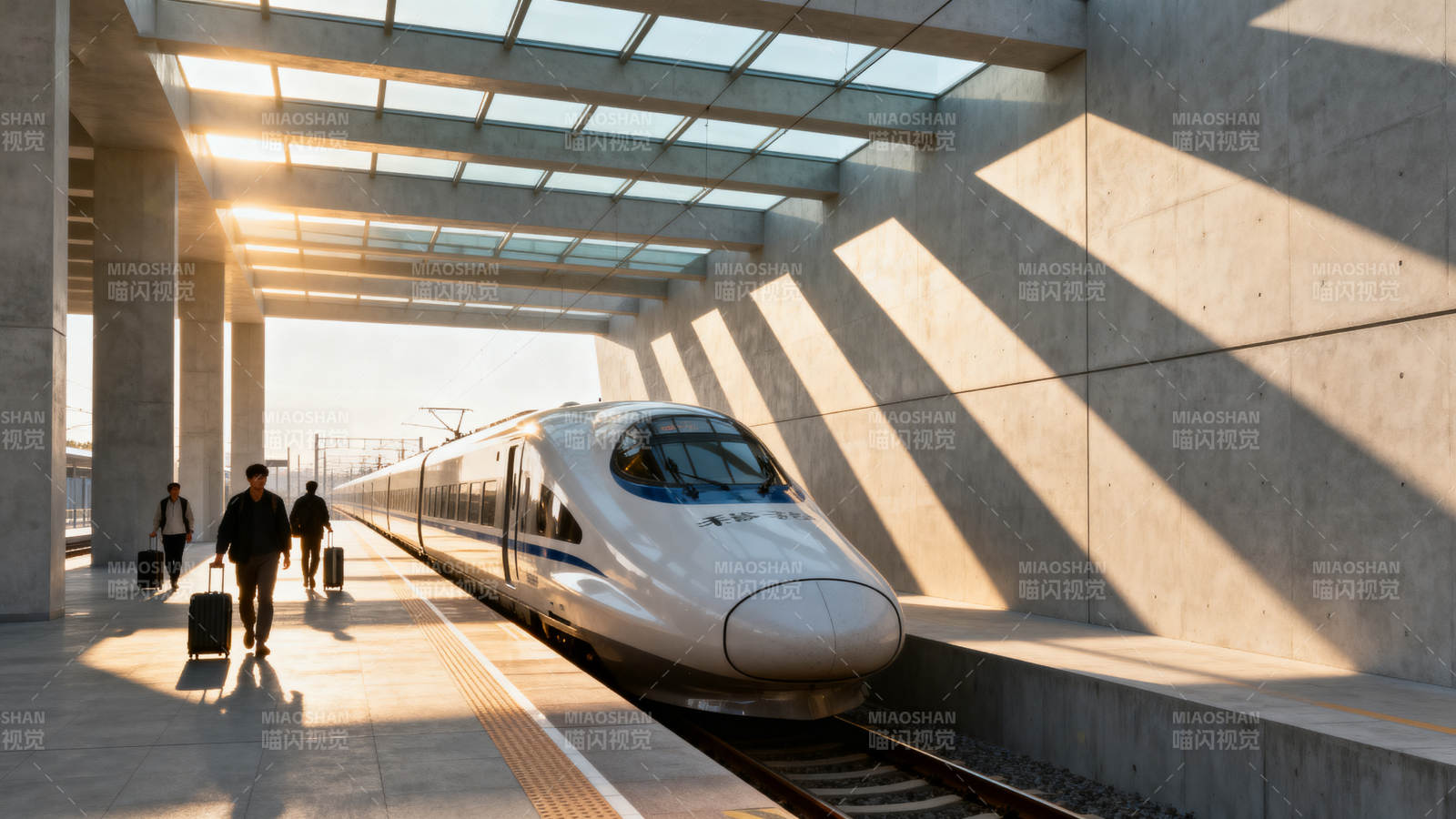 高铁站台迎朝阳图片