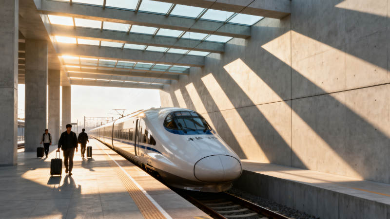 高铁站台迎朝阳图片