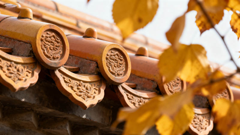 秋叶映古檐图片