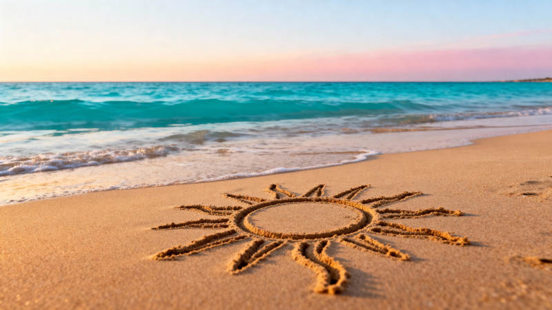 沙滩上的太阳图案图片