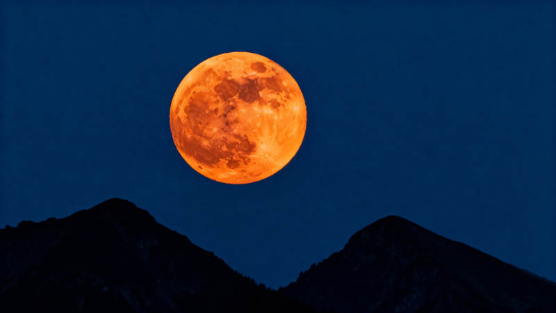 红月悬山巅图片