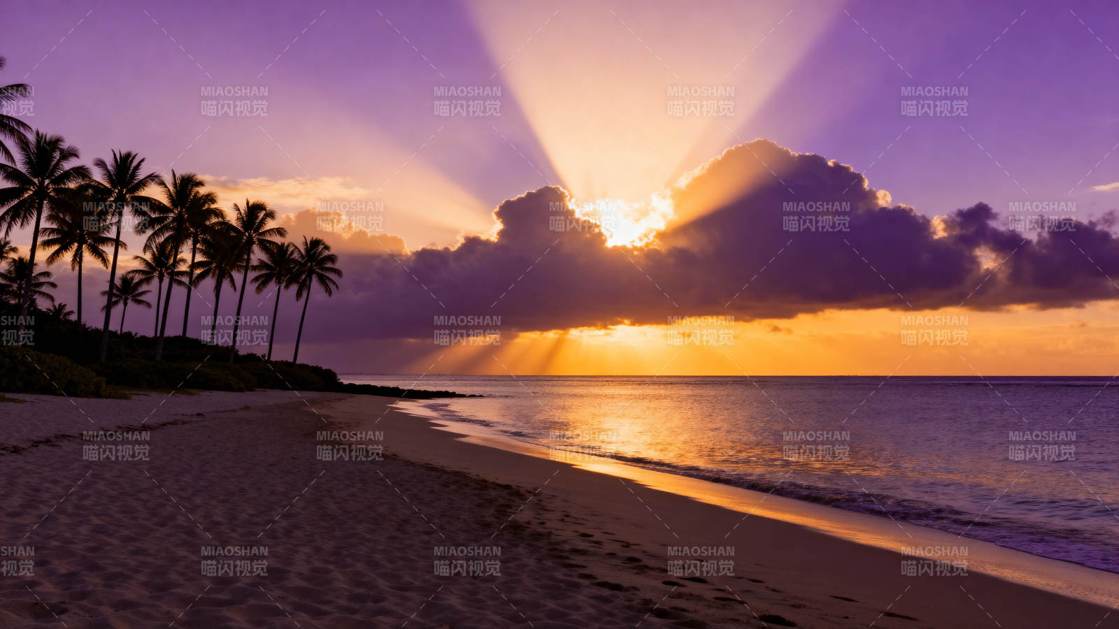 夕阳海滩美景图片