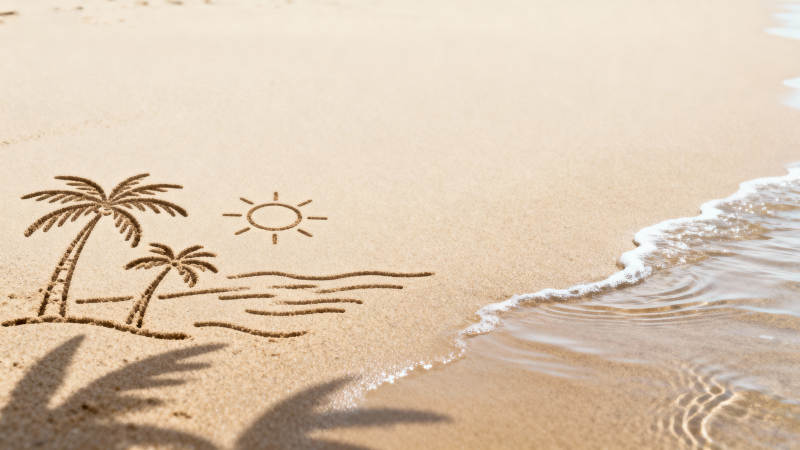 沙滩上的椰树与阳光图片