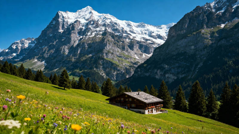 阿尔卑斯山下小屋图片