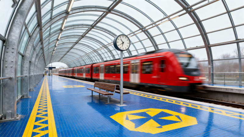 地铁站台红车驶来图片