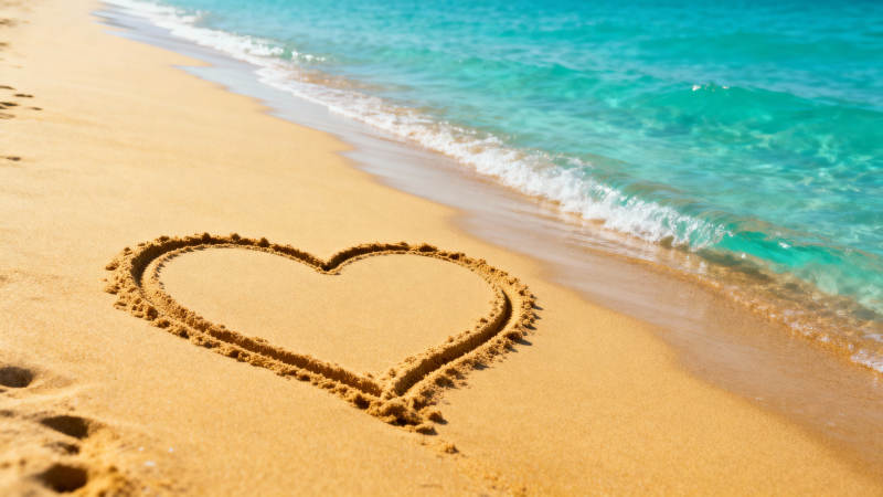 沙滩上的爱心图片