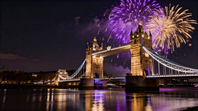 伦敦塔桥烟花夜景图片