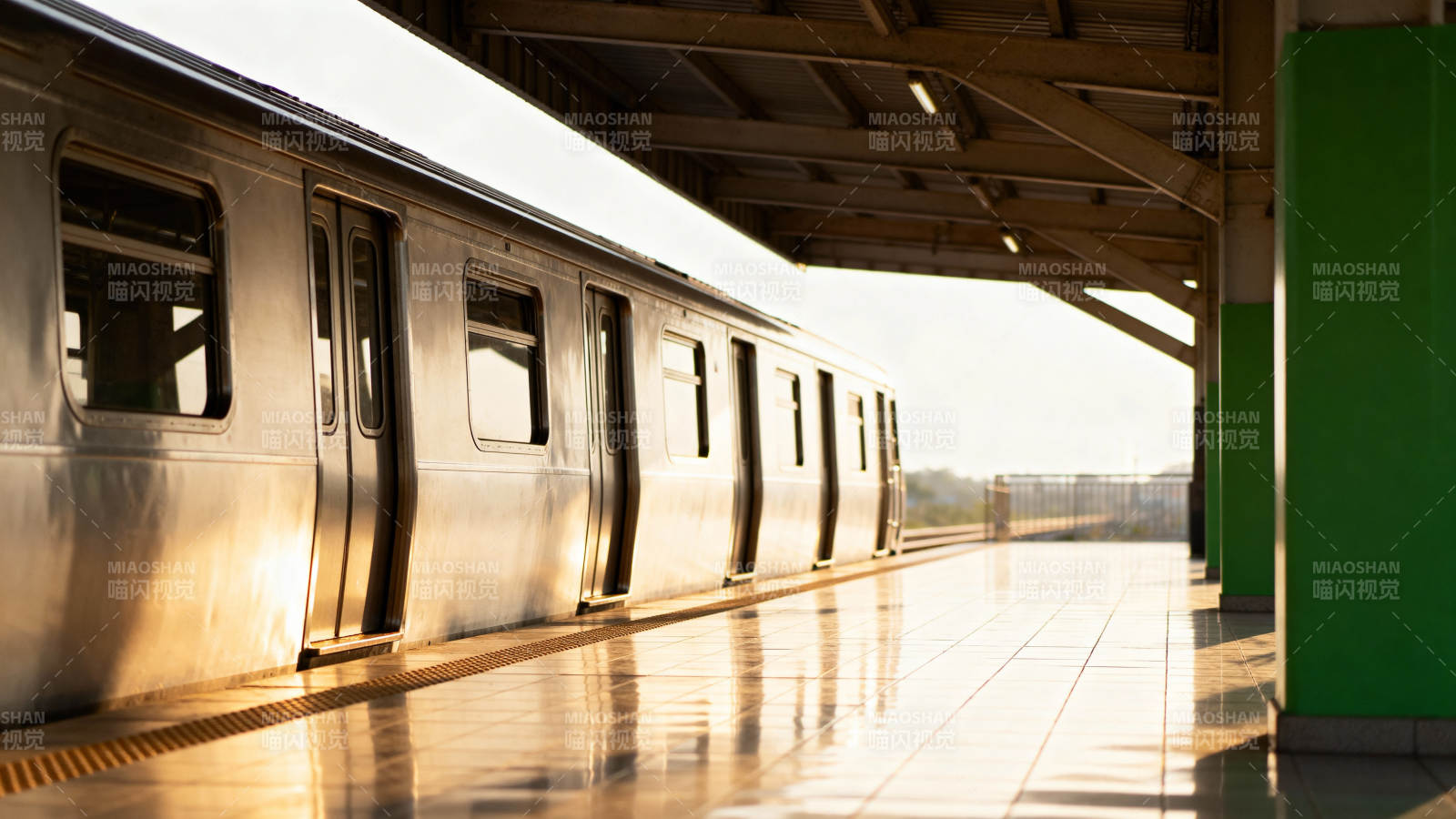 地铁站台静候列车图片