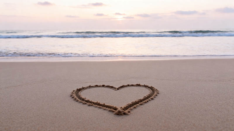 沙滩上的爱心图片