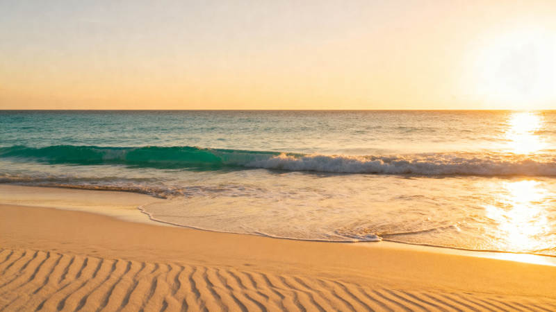 金色沙滩日落美景图片