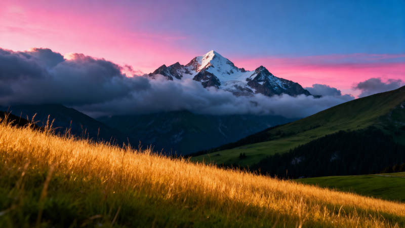 雪山日出美景图片