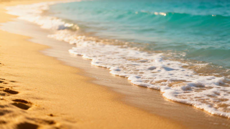 金色沙滩海浪轻拍图片