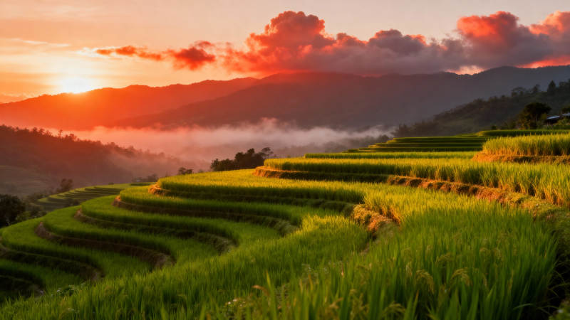 梯田日出美景图片