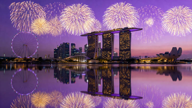 新加坡烟花夜景图片