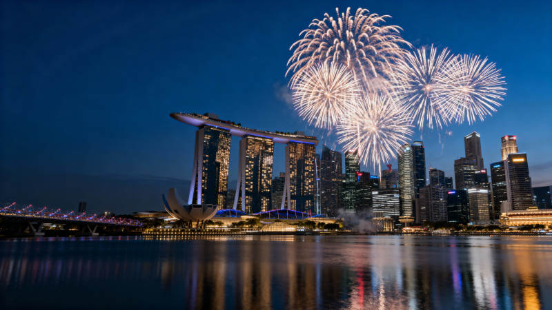 新加坡夜景烟花秀图片