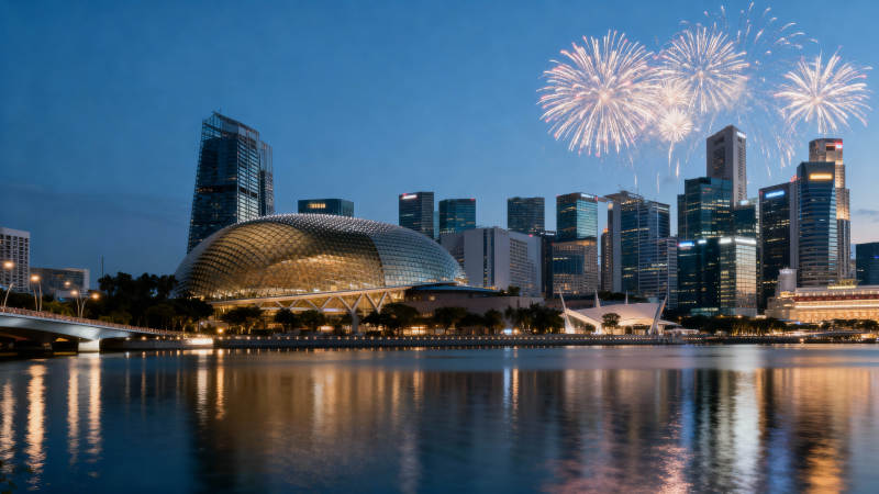 城市夜景烟花绽放图片