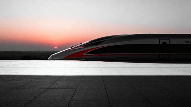 高铁疾驰日落时图片