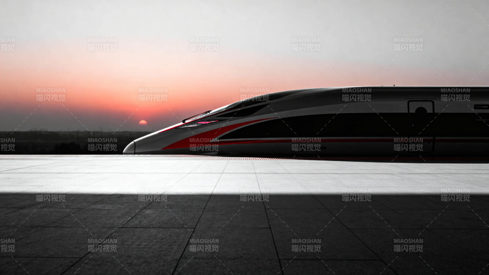 高铁疾驰日落时图片