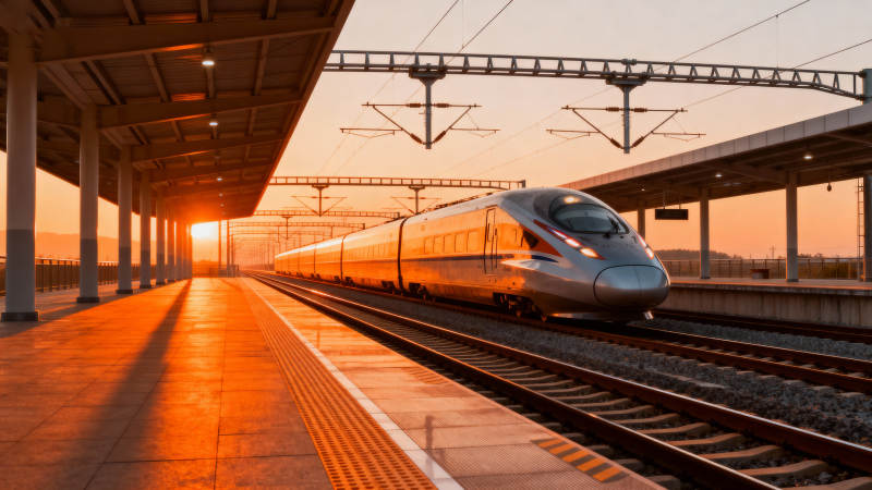 夕阳下的高铁站图片