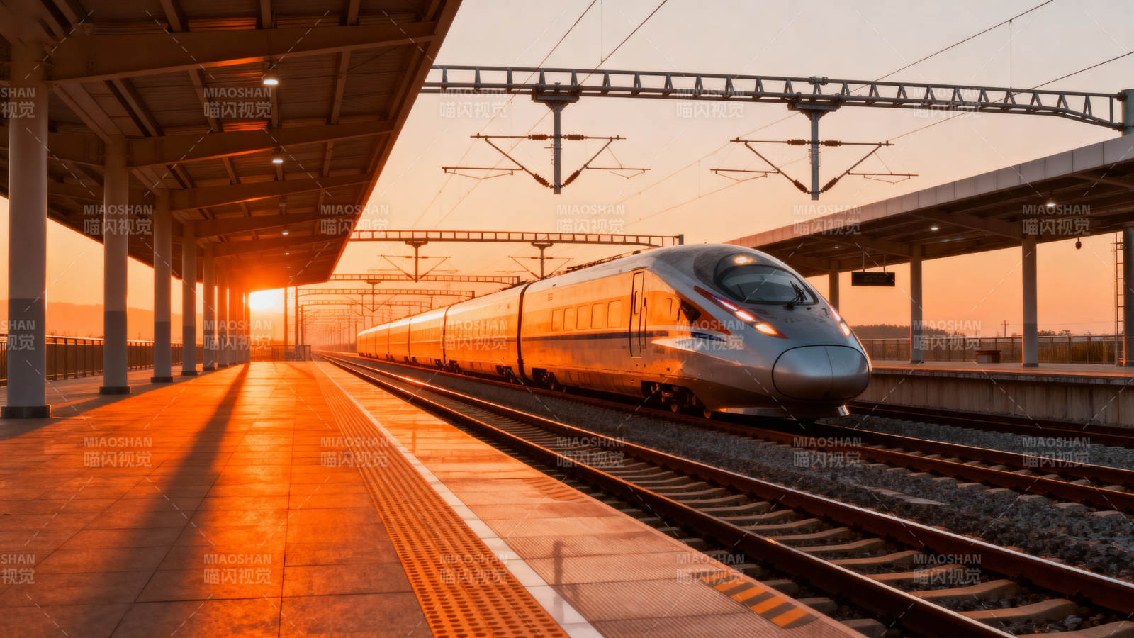 夕阳下的高铁站图片
