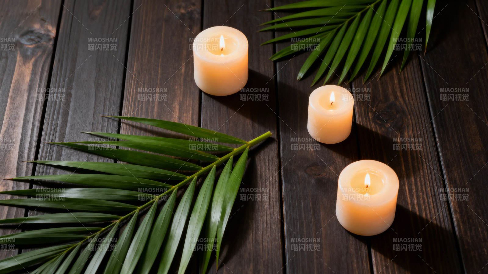 烛光与棕榈叶图片