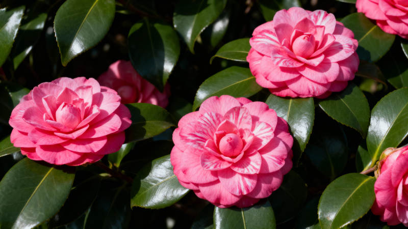 粉红山茶花绽放图片