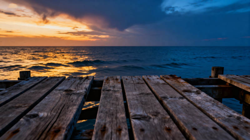 夕阳下的木栈道图片