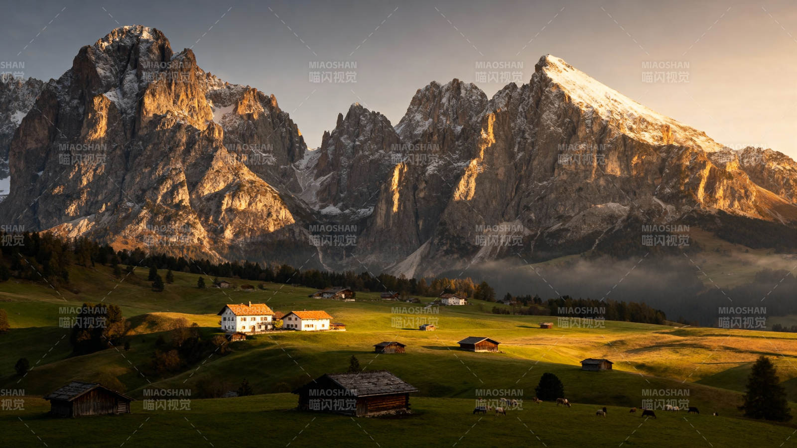 阿尔卑斯山下牧村图片