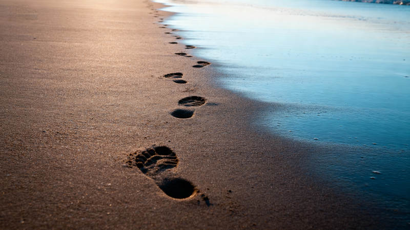 沙滩足迹图片